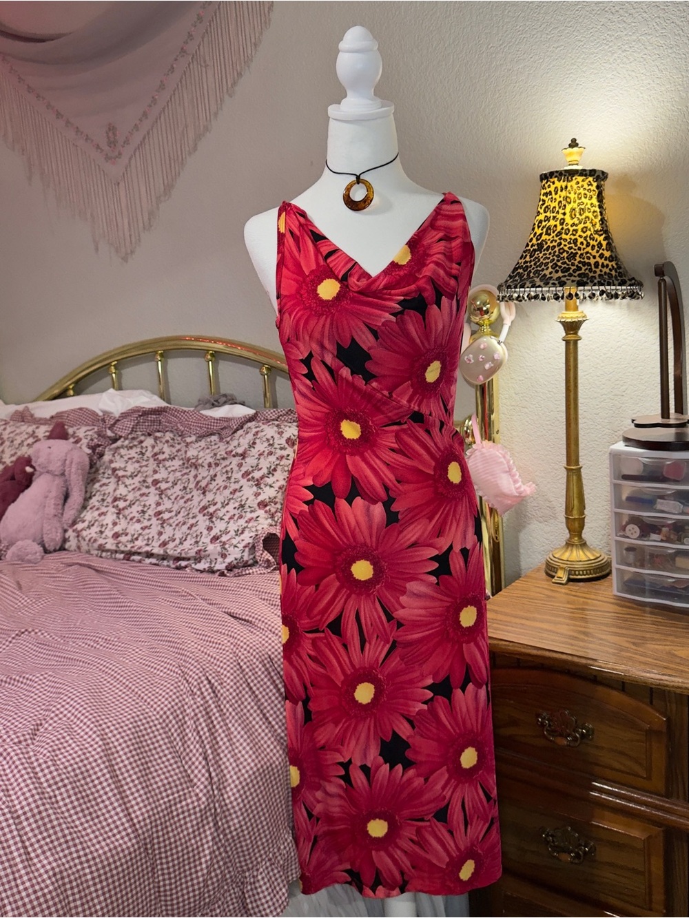 Y2K Floral midi Dress with V-Neck